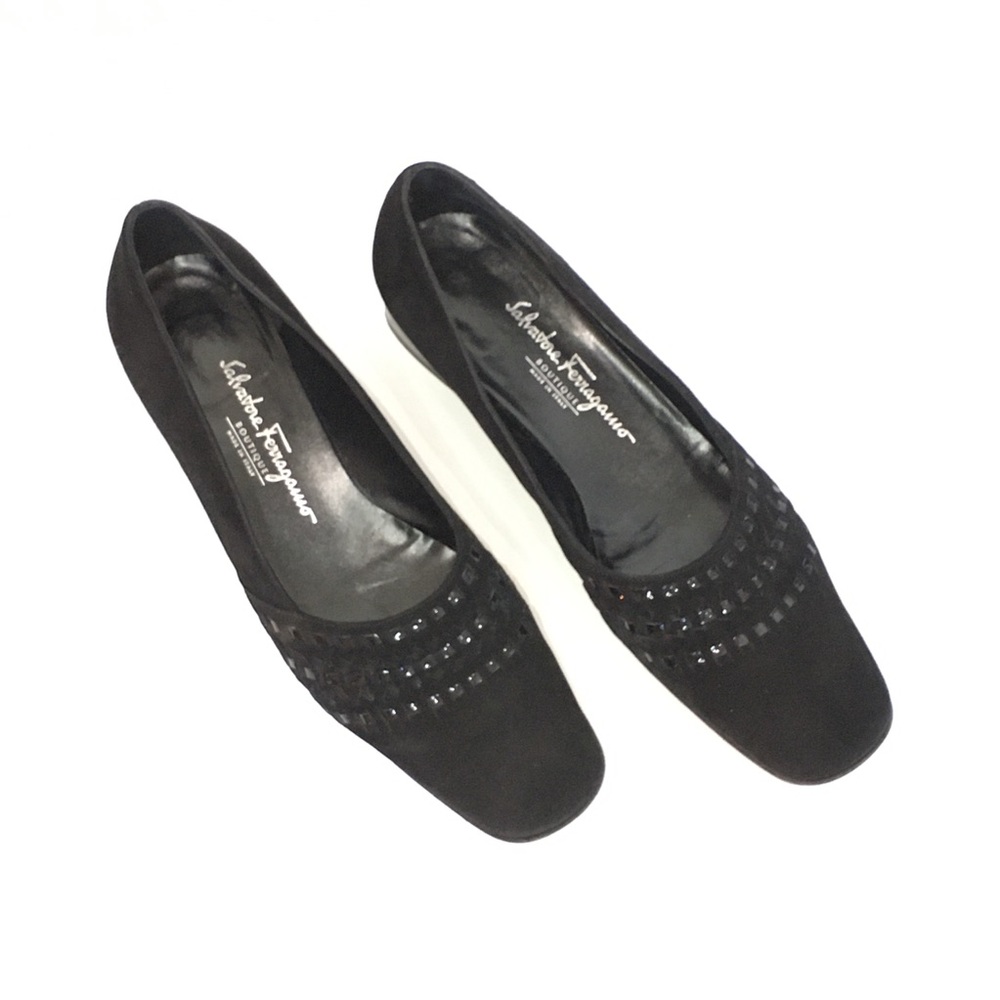SALVATORE FERRAGAMO Black Suede Flat Shoe